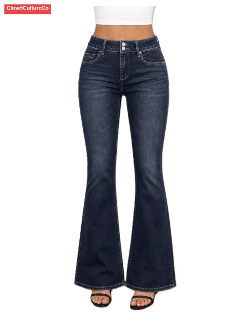 EMMIOL Mid-Low Rise Flare Jeans Y2K Baggy Boot Cut Wide Leg Denim Pants Stretch
